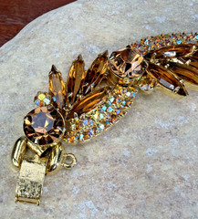D&E Juliana 5 Link Bracelet Rhinestones Gold Amber AB Glass Aurora Borealis
