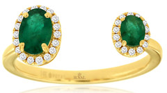 .99CT DIAMOND & AAA EMERALD 14K YELLOW GOLD OVAL & ROUND FLOWER TENSION FUN RING