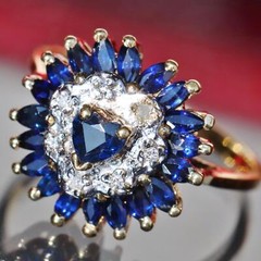 14k y/gold sz 5.5 ring 0.82ct natural treated sapphire diamond heart 3.7g N2998B