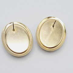 Modernist Navy Blue Slight Dome Lucite Oval Polished Gold Tone Pierced Earrings