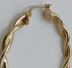 VTG 925 FAS Hoop Earrings 1.25in Sterling Silver 5g Gold Vermeil Twisted Round