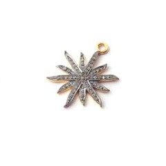 1 Pc Pave Diamond Sun Charm 925 Sterling Vermeil Pendant ,Diamond Findings,