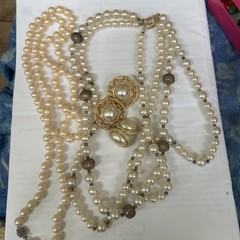Vintage Faux Pearl Jewelry Necklaces Earrings-1 Pierced/1 Clip On-2 Necklaces!