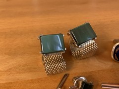 Lot of Cufflinks, Tie bar, Tie Tacks~Gold Tone Mesh Wrap Green, blue~Swank+
