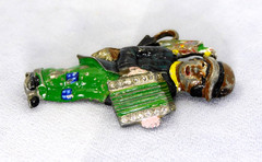 Vintage 1930’s Organ Grinder Enamel Pot Metal Rhinestone Brooch Parrot Umbrella