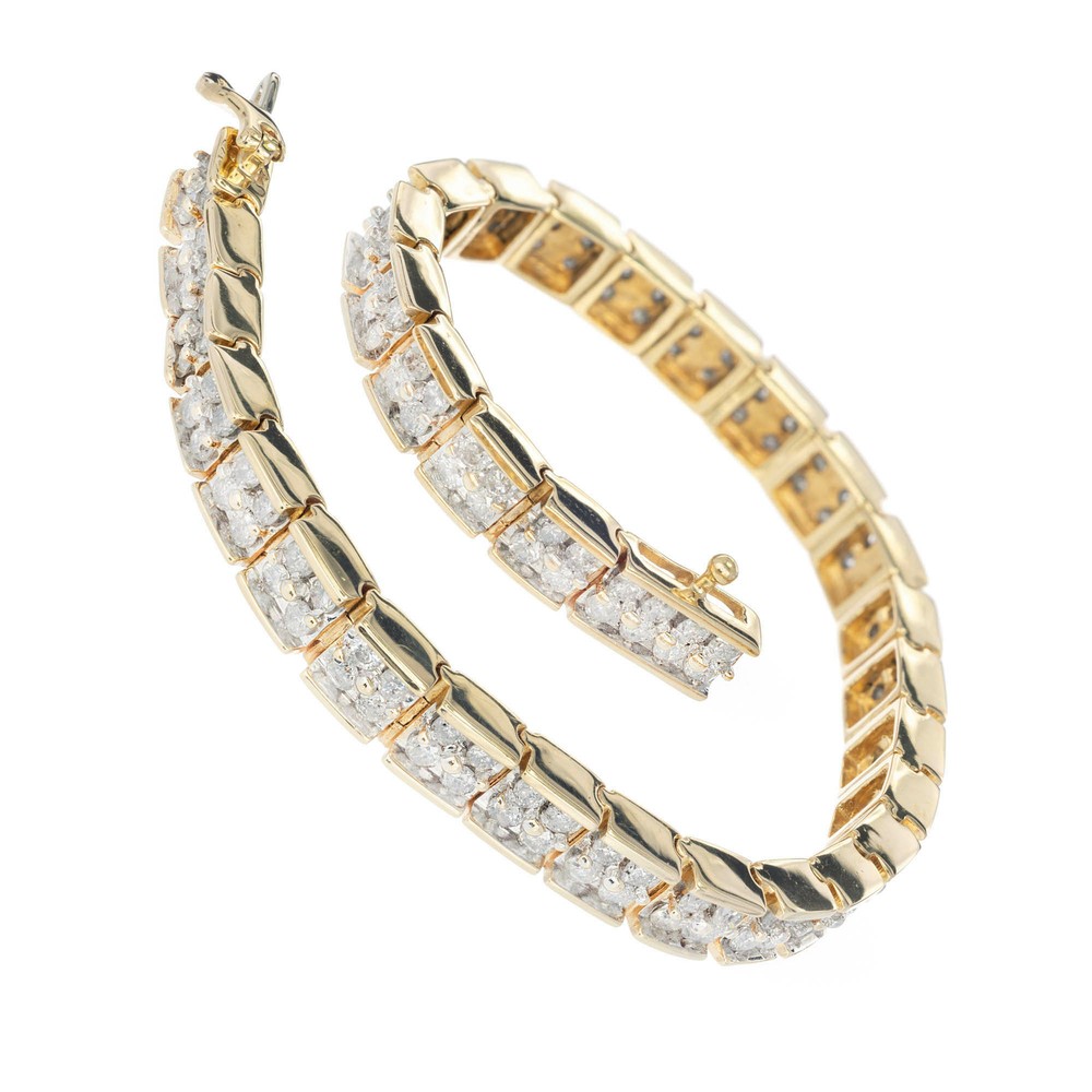 Vintage 4.00ct Full Cut Diamond 14k Gold Solid Hinged Link Two Row Bracelet