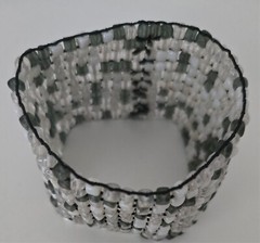 Vintage Beaded Stretch Bracelet 1 3/4” Wide Cuff Style – Multi Gray White Clear