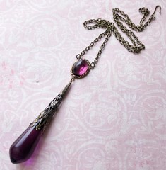 Vintage Necklace Art Nouveau Lavalier Pendant Antique Amethyst Czech Glass