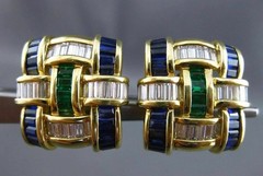 ESTATE 5.30CT DIAMOND AAA MULTI GEM 14KT YELLOW GOLD SQUARE INTERTWINED EARRINGS