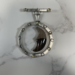 Ken Kantro 29gram S Silver Pendant & Brooch Crescent Moon, Chatoyant Tiger’s Eye