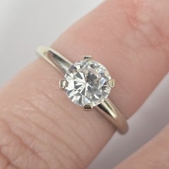Vintage 14k white gold White Topaz Solitaire Ring 1.25 carat