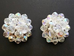 Vintage AB Crystal Beaded Expansion Bracelet – Clip Earrings – Brooch/Pin Set