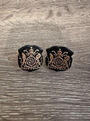 Vintage Gold Tone Crest Cufflinks Black Enamel Shield Lion Coat of Arms