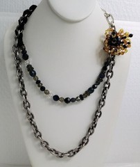 Vintage Authentic Signed Lanvin Silver Tone Crystal Asymmetrical Necklace