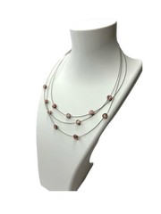Vintage Silver Tone Pink Bead Wire Choker Necklace