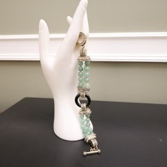 Heidi Daus bracelet Art Deco imitation jade and onyx green glass beads signed
