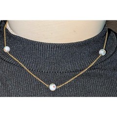 Vintage Dainty Gold Tone Choker Chain Hand Painted Floral Beads 14 Inches