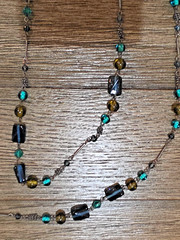 Vintage Blue, Green & Teal Glass 65″ Necklace Opera Length