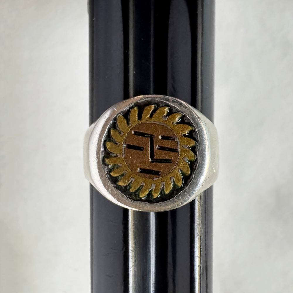 Vintage Taxco 3 Eagle Sterling Silver MCM Sun Signet Ring 925 JLF Sz 11.25
