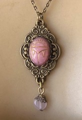 Vintage Scarab Necklace Egyptian Revival Pendant W/ Antique Celluloid Beetle