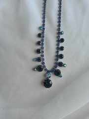 Mid Century Two Tone Blue Rhinestone Choker Necklace 16″