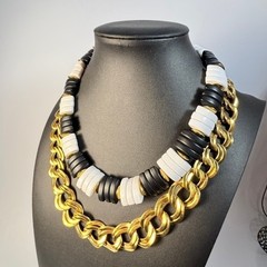 Statement Necklace Lot Black White Gold Chunky Curb Chain 18 in Vintage