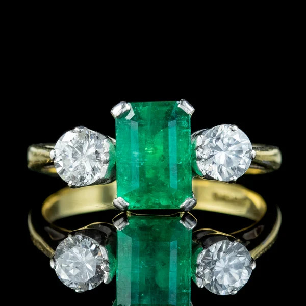 Art Deco Antique 3.30 Ct Natural Green Emerald Vintage Ring 14K Yellow Gold FN