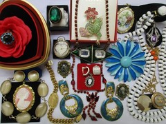 Vtg/Now/Deco/Jewelry Lot Locket Cameo 925 Box CROWN TRIFARI SWISS MONET+s/Signed