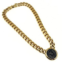 Ancient Revival Chunky Gold Plated Curb Chain Black Coin Necklace