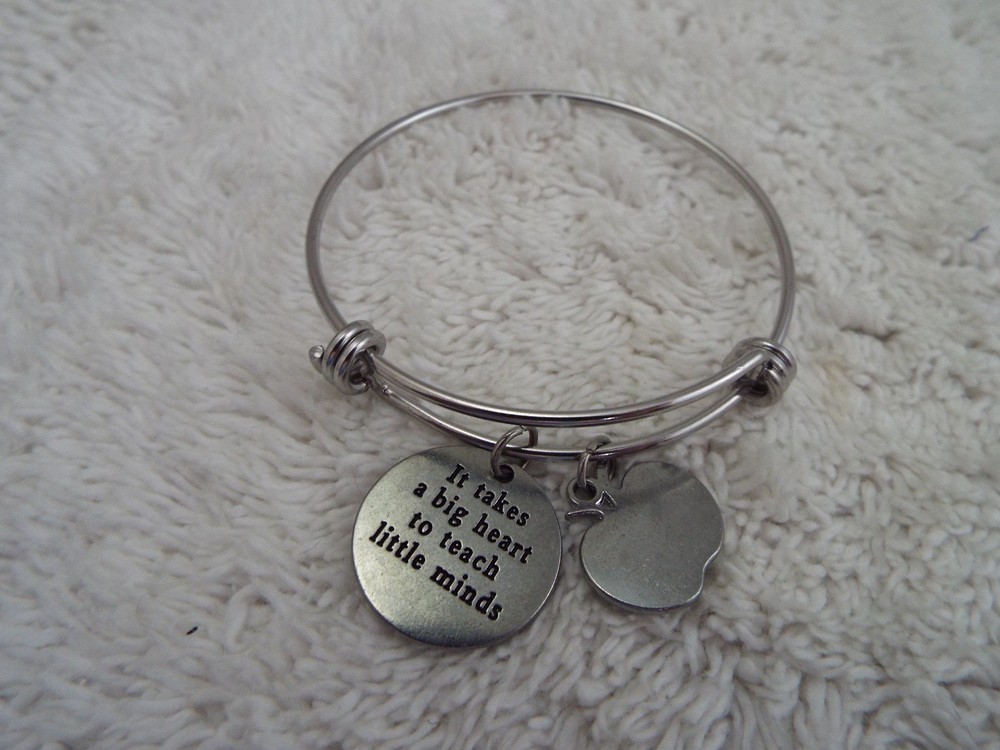 Silvertone It Takes A Big Heart To Teach Little Minds Charm Expandable Bracelet