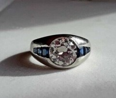 2.50CT White Round Cut CZ & Blue Art Deco Vintage Style Wedding 925 Silver Ring