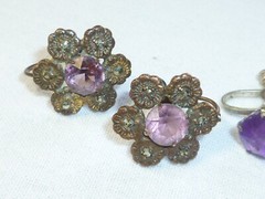 3 Pairs Antique Glass Plastic Silver Marcasite Screw Back Earrings 1894 – 1920s