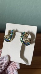 Vintage LISNER AB Rhinestone Clip On Earrings Blue Aurora Borealis 1”
