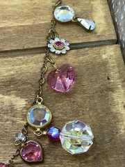 Vintage Pididdly Links Multicolor Crystal Heart Charm Necklace 36”