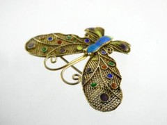 Vintage Gilded Sterling Silver Enameled Butterfly Pin or Brooch 3.8g 1.25 Inches