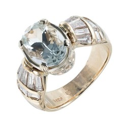 Estate Rare Clear Pale Blue Aqua Tapered Baguette Diamond 1960s 14k Gold Ring