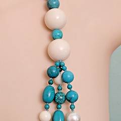 Southwest Style by JTV Turquoise Agate Pearl Multi Strand Endless Necklace ~30″