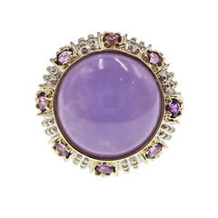Classic 14k Solid Yellow Gold Natural Lavender Jade and Amethyst Ring Size 5.75
