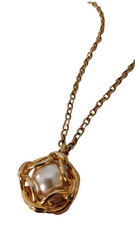 Joan Rivers Caged Faux Pearl Pendant Necklace Gold Tone Chunky 30 in