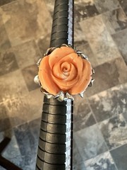 Antique 835 silver And Huge Carved Coral Rose Ring Size 6
