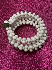 Vintage Miriam Haskell White Milk Glass Wrap Wire Bracelet Singed~ Nice