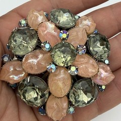 Vintage Pink Brooch Pin Smoky Gray Green Large Riveted Estate Large