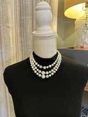 Vintage Japan Multi-Strand Beaded Necklace White And Green/ Blue