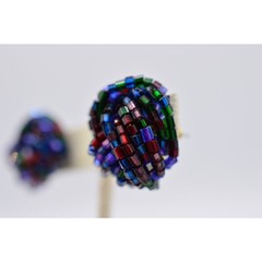 Vintage Beaded Earrings Knot Purple Navy Metallic Multi-Color Post 1980s BinAF