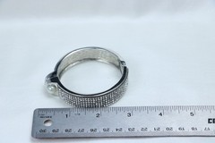 Silver Rhinestone Cuff Bracelet Faux Pearl Accent Hinged Statement Bangle