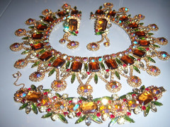 JULIANA D&E WATERMELON RHINESTONE NECKLACE BRACELET BROOCH EARRING SET PARURE