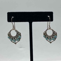 Vintage 1990s Sterling Silver 925 Turquoise CFJ Thai Butterfly Pendant Earrings