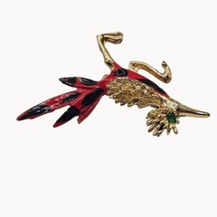 VTG Brooch Roadrunner Bird Enamel Painted Gold Tone Retro Fun Whimsy Cartoon Pin