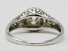 18k White Gold ART DECO ~4.4 mm Diamond Solitaire Filigree Ring Sz 5.5+ B6852