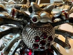 VINTAGE RUNWAY RAISED SPIDER RUBY STONES SILVER BANGLE BRACELET FREE SHIPPING